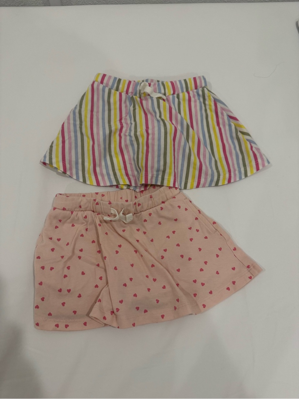 Cat & Jack Girls' Pink Heart Skort + Multicolor Stripe Skort Set